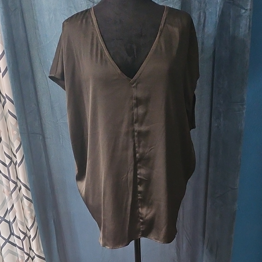 White House Black Market Satin Black V-Neck Blouse